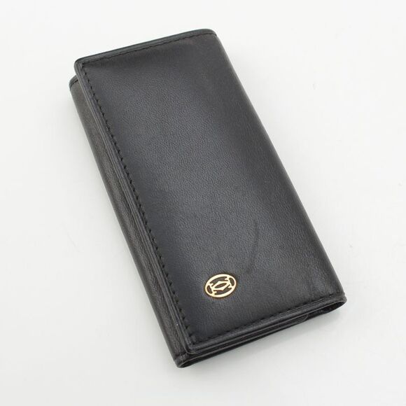 Cartier Leather Pasha Gold Hardware Key Case Black